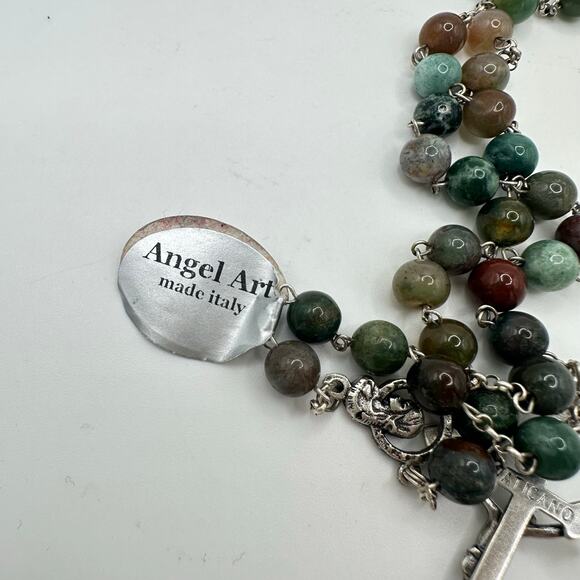 Vatican sterling silver multicolor semiprecious agate Catholic rosary necklace - Picture 5 of 9